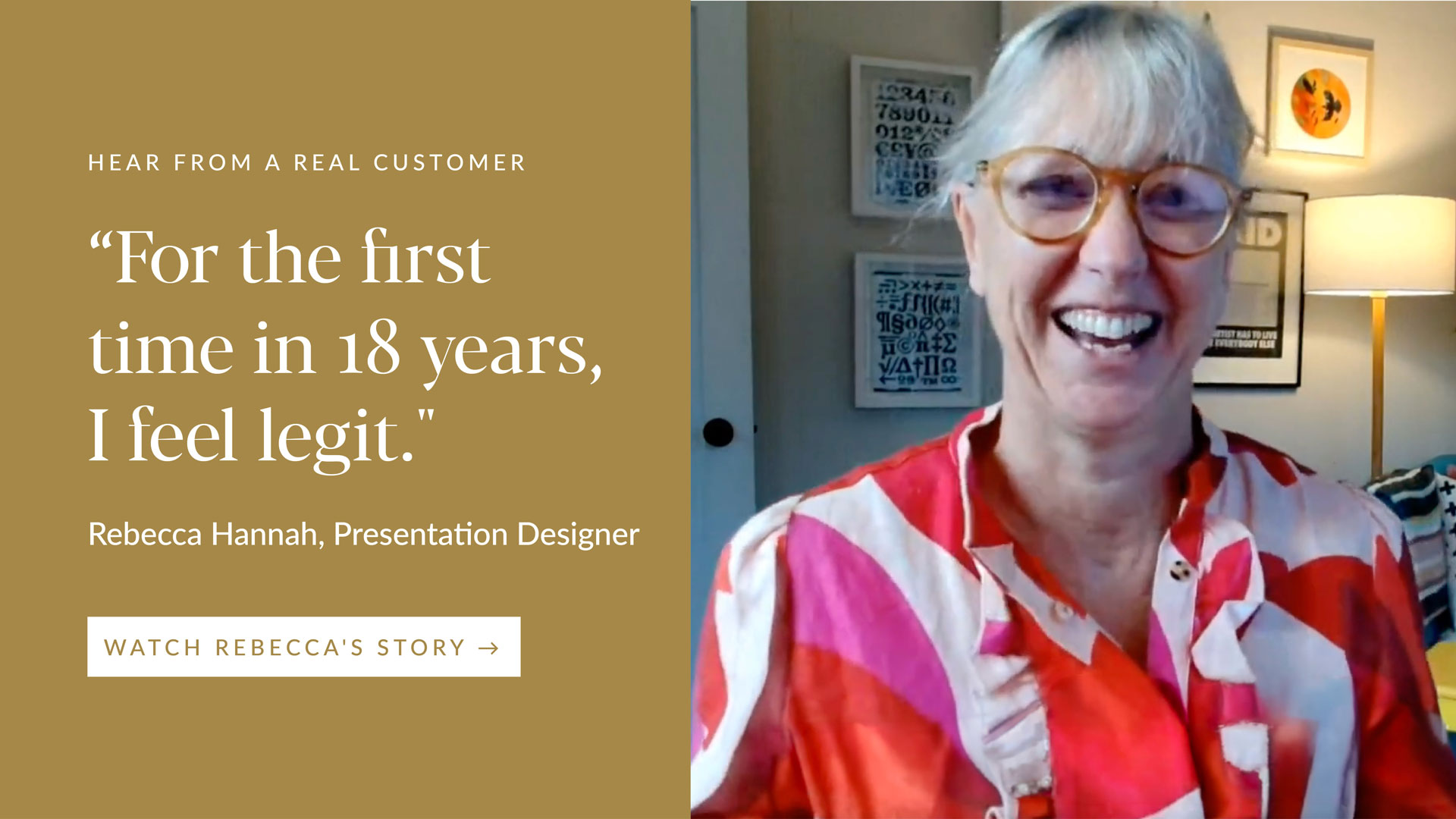 Rebecca Hannah, presentation designer, describing her experience with her Semi-Custom Site